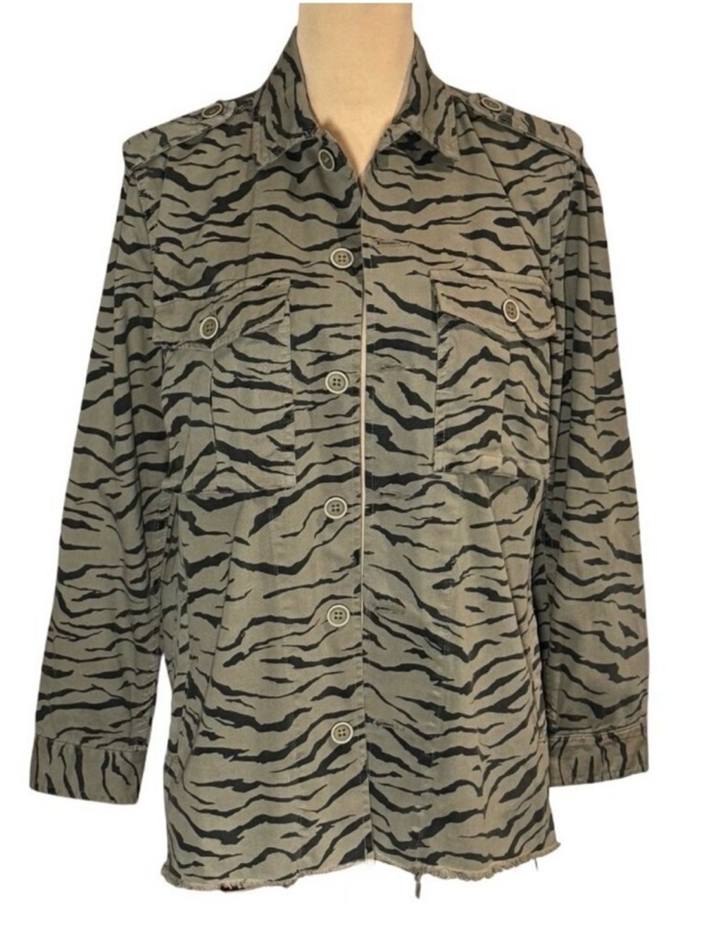 Anthropologie Pistola Tiger Utility Shirt Jacket Sz XS Olive Oversized Grunge